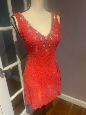 Red Coral Latin/Rhythm Ballroom Competition Dress XS